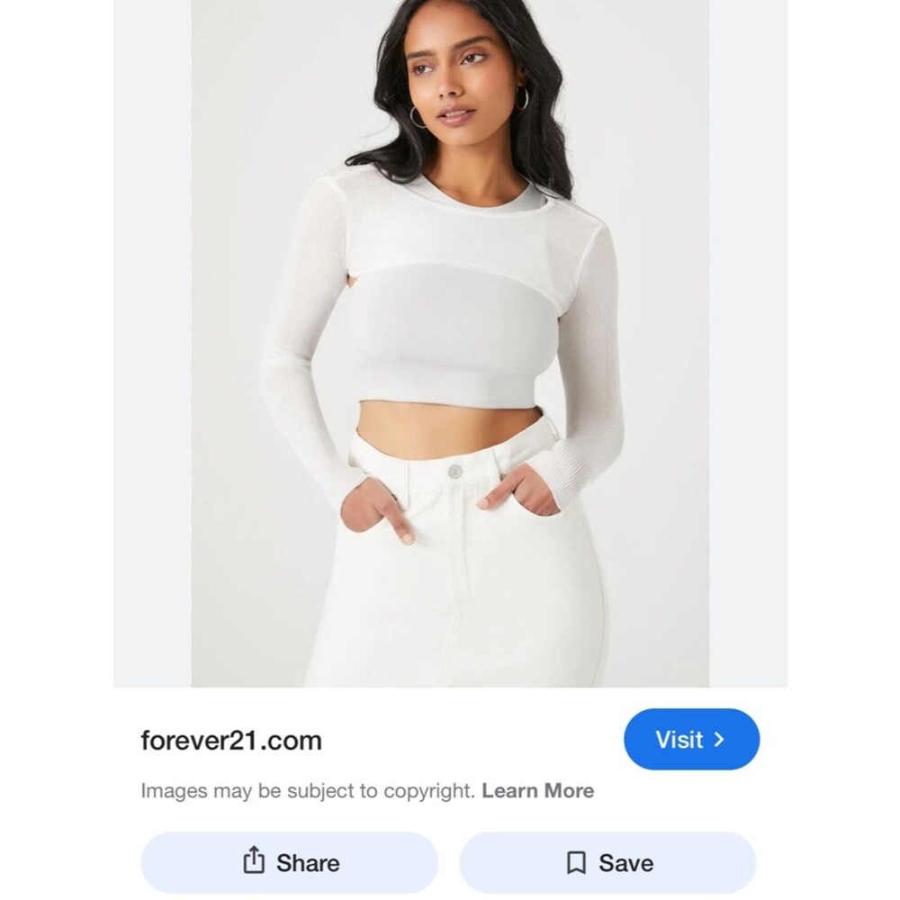 Forever 21 White Long Sleeve ribbed workout Crop Top